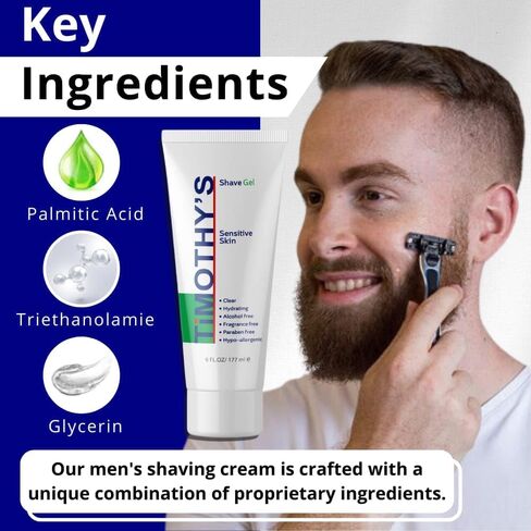 Timothy's Unscented Shave Gel 6 oz. Sensitive Skin, Alcohol Free, Fragrance Free, Paraben Free in Saudi Arabia