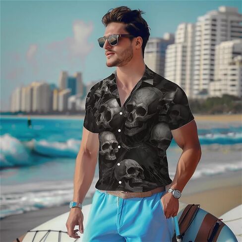 رجال مضحكة قميص هاواي الصيف 3D الرسومية أسفل الأكمام قصيرة الأكمام الاستوائية شاطئ القميص Aloha in Kuwait