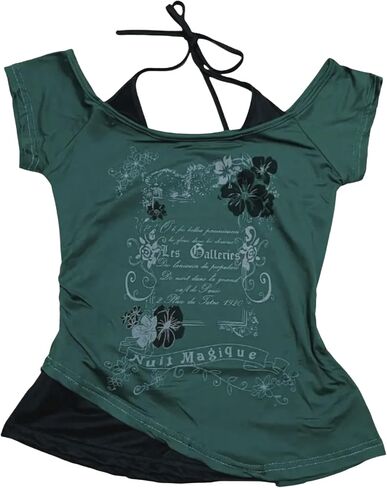 رضيع TEE Y2K Women Grunge Top Emo 2000s Fintage Fake Fafet اثنين من قطعتين قصيرتين. in Saudi Arabia