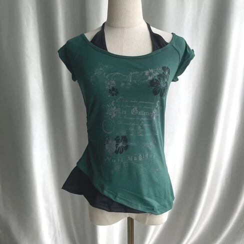 رضيع TEE Y2K Women Grunge Top Emo 2000s Fintage Fake Fafet اثنين من قطعتين قصيرتين. in Saudi Arabia