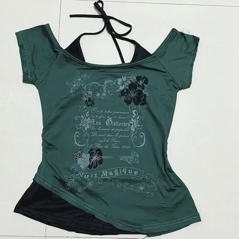 رضيع TEE Y2K Women Grunge Top Emo 2000s Fintage Fake Fafet اثنين من قطعتين قصيرتين. in Saudi Arabia