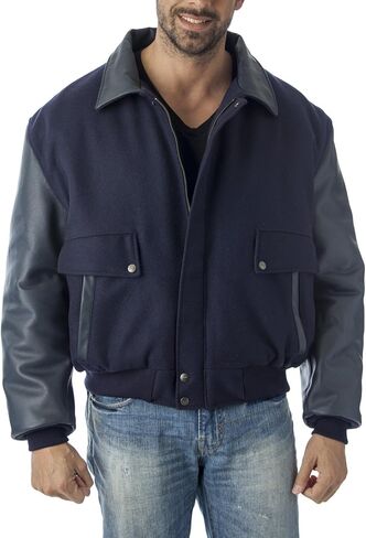 Reed Men's Leather Varsity Bomber Jacket Made in USA in Saudi Arabia