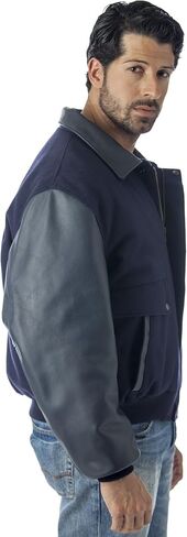 Reed Men's Leather Varsity Bomber Jacket Made in USA in Saudi Arabia