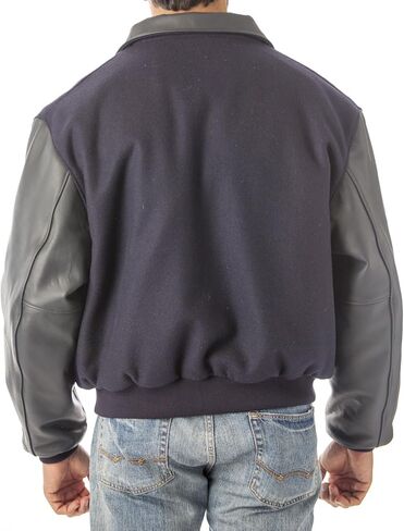 Reed Men's Leather Varsity Bomber Jacket Made in USA in Saudi Arabia