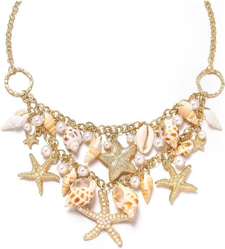 EVER FAITH Fashion Faux Pearl Beaded Sea Shell Collar Necklace Summer Beach Natural Handmade Boho Hawaiian Seashell Jewelry Surfer Beachy Stuff Accessories in Saudi Arabia