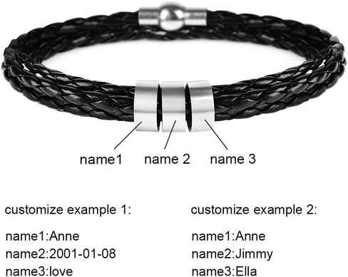 SOULSIS Mens Custom Bracelet Personalized Black Braid Leather Bracelets with 1-9 Names Engraved in Custom Beads Custom ID Bracelet for Men in Saudi Arabia