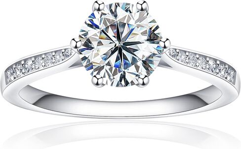 خواتم الخطبة مويسانيت للنساء ، 1CT 1.5CT 2CT د ألوان دائرية ماس سوليتير خاتم الخطوبة ، الذهب الأبيض مطلي بالفضة الإسترليني حلقات الوعد in Kuwait