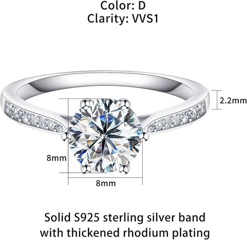 خواتم الخطبة مويسانيت للنساء ، 1CT 1.5CT 2CT د ألوان دائرية ماس سوليتير خاتم الخطوبة ، الذهب الأبيض مطلي بالفضة الإسترليني حلقات الوعد in Kuwait