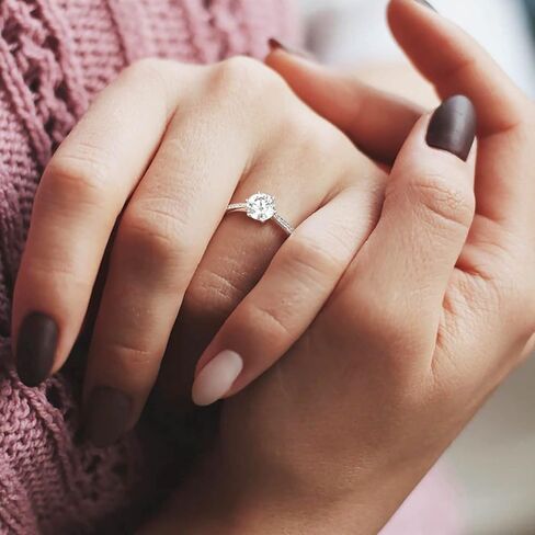 خواتم الخطبة مويسانيت للنساء ، 1CT 1.5CT 2CT د ألوان دائرية ماس سوليتير خاتم الخطوبة ، الذهب الأبيض مطلي بالفضة الإسترليني حلقات الوعد in Kuwait