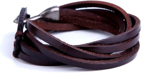 Stunning Adjustable Dark Brown Cuff Leather Bracelet for Men (Metal Buckle Clasp) in Saudi Arabia