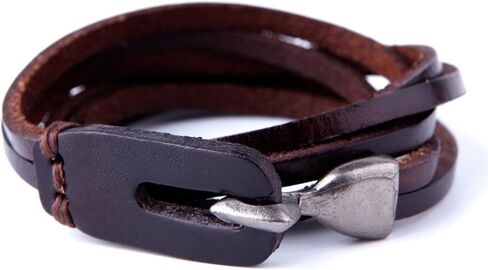 Stunning Adjustable Dark Brown Cuff Leather Bracelet for Men (Metal Buckle Clasp) in Saudi Arabia