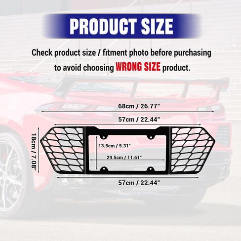 Aluminum Rear License Plate Frame, License Frame Grill Vent Insert, License Plate Cover Trim Base Exterior Accessories for Corvette C8 Stingray C8.R Z51 2020-2023 in Saudi Arabia