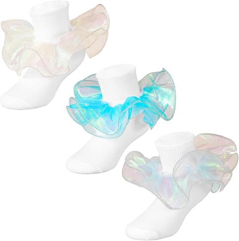Toddler Girls Ruffle Socks Baby Girl Double Lace Frilly Turn Cuff Socks, Toddler Dress Socks Kids Ankle Tutu Socks in Saudi Arabia