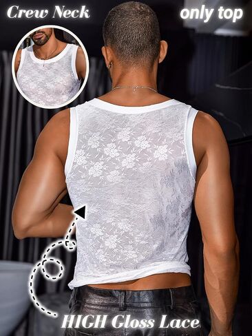 Men's Tank Top, Sheer Lace Undershirts, Sexy Mens Sleeveless Shirt, Sissy Clothes for Men Femboy Lingerie Mesh in Saudi Arabia