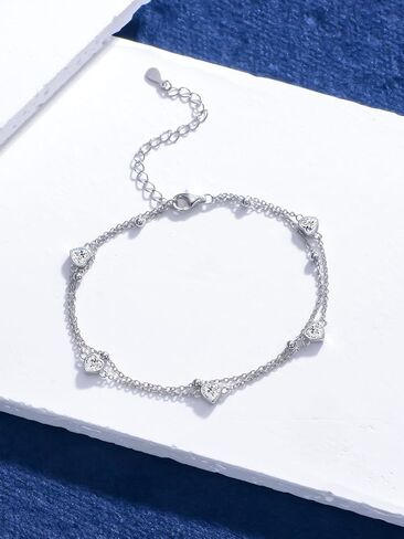 Birthstone Anklet/Bracelets for Women 925 Sterling Silver Charm Link Double Strand Heart Birthstone Jewelry Gift for Wife Women Mother's Day Gift in Kuwait