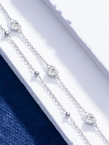 Birthstone Anklet/Bracelets for Women 925 Sterling Silver Charm Link Double Strand Heart Birthstone Jewelry Gift for Wife Women Mother's Day Gift in Kuwait