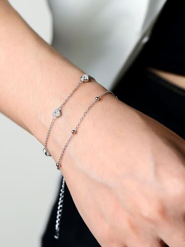 Birthstone Anklet/Bracelets for Women 925 Sterling Silver Charm Link Double Strand Heart Birthstone Jewelry Gift for Wife Women Mother's Day Gift in Kuwait