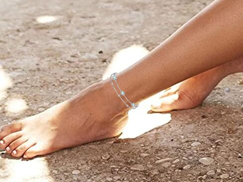 Birthstone Anklet/Bracelets for Women 925 Sterling Silver Charm Link Double Strand Heart Birthstone Jewelry Gift for Wife Women Mother's Day Gift in Kuwait