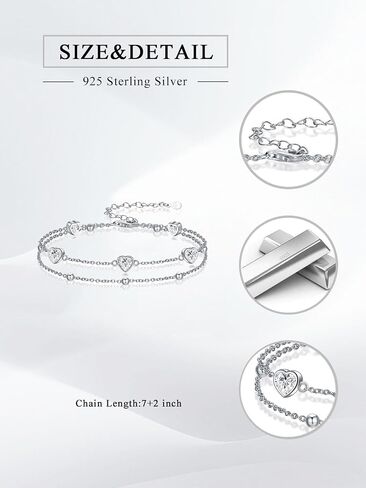 Birthstone Anklet/Bracelets for Women 925 Sterling Silver Charm Link Double Strand Heart Birthstone Jewelry Gift for Wife Women Mother's Day Gift in Kuwait
