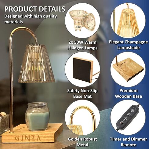 Ginza Candle Warmer Lamp with Timer, Living Room Decor | Gifts for Easter Mom Women Friend Sister | Birthday Gifts for mom | Candle Wax Warmer with 2 Bulbs Home Decoration Amber in Saudi Arabia