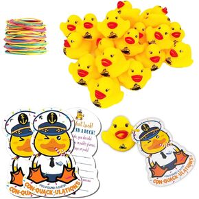 Cruising Rubber Duck Tags, Yellow Rubber Ducks, Captain Duck Design,Duck Tags for Cruising, ConQuackulations 60 Pack, Ducking Games Card - with Round Hole and Rubber Bands