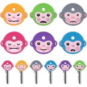 6 Pcs Key Caps Covers Cute Monkey Key Covers Fits Most Standard Keys Made for Easy Identifying Door Keys,Random Color,Blue,Green,Purple Multicolor