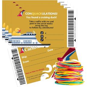 Duck Tags - 50 Pcs Duck Tags Cruising Duck Tags - 2 X 3.5 Inches Ducking Game Cards with Hole and Rubber Bands - Carnival Cruise Line Sailing Card - purple