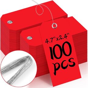 100 Pieces Plastic Shipping Tags with Wires Blank Labeling Tags Waterproof Hang Tags with Reinforcement Hole Durable Wire Tags Labels Stacking Tags for Equipment Parts (Dark Blue, 6 1/4" x 3 1/8")