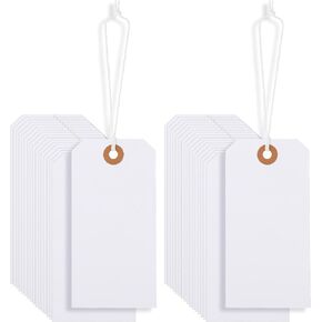 200 Pcs White Marking Tags Price Tags Paper Hanging Price Tags with Strings Price Labeling Jewelry Clothing Tags for Retail, Store, Display and More, 2.36 x 4.76 Inch