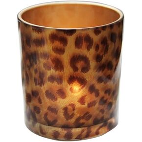 KiaoTime Glass Candle Holder Tealight Stand Cup Fragrance Warmer Leopard Print Candlestick Holder Desktop Centerpiece for Home Wedding Anniversary Table Décor