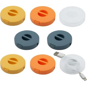 8PCS Portable Cable Winder, LIOUCBD 4 Colors Round Travel Cord Organizer Keeper Box, Retractable Cable Holder for Wrapping Earbuds USB Phone Earphone Mouse Cords Wire Charger