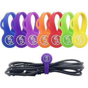 SUNFICON 14 Pack Magnetic Cable Organizers Rainbow Cable Clips Earbuds Cords Winder Bookmark Whiteboard Noticeboard Fridge Magnets USB Cable Manager Keeper Wrap Ties Straps Home Kitchen Office School