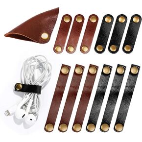 13Pcs Leather Cord Organizer, 3-Sizes Leather Straps Winder Snap On Cable Ties Cord Keepers Travel, USB Charger Cords Earphone Wrapper, Stocking Stuffers For Men Women Gifts
