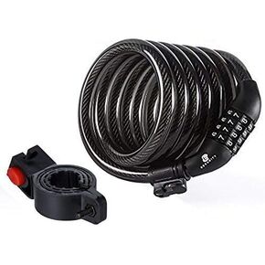 Bike Lock M7, Cable Lock 6 Feet Long Coiled Security Resettable Combo Combination Lock Bicycle Lock with Mounting Bracket