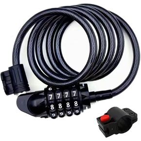 قفل الدراجة مكون من 4 أرقام قابلة لإعادة الضبط، مجموعة قفل الدراجة بطول 4 أقدام، كابل قفل الدراجة ذاتي اللف، مضاد للسرقة، قفل سكوتر مع دعامة تثبيت للدراجات والدراجات البخارية in Kuwait