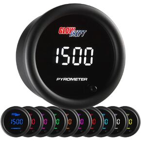 GlowShift 10 Color Digital 2200 F Pyrometer Exhaust Gas Temperature EGT Gauge Kit - Includes Type K Probe - Multi-Color LED Display - Tinted Lens - for Car & Truck - 2-1/16" (52mm)