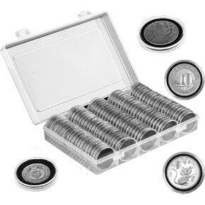 100 Pieces 30mm Coin Capsule,5 Sizes Protect Gasket, Coin Holder Case with Storage Organizer Box for Coins Collector Coin Collection Supplies (White Foam Gasket)