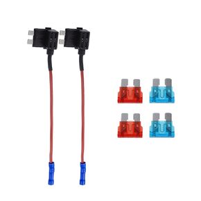 Motoforti Universal Add a Circuit 12V Mini Fuse Tap Holder Adapter with 2pcs 10A 15A ATM APM Blade Type Fuse, Plastic, Blue, 1 Set