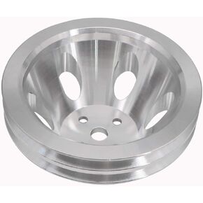KIPA Aluminium Double groove Water Pump Pulley For SB SBC Small Block Chevy 265 283 305 327 350 383 400 with a short water pump Satin Aluminium Finish Durable 2-Groove #9479