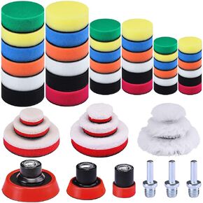 SIQUK 51 Pieces Car Foam Drill Polishing Pad Kit 1 inch 2 inch 3 inch Detail Polishing Buffing Pad Mix Size Car Polishers and Buffers Pads Drill Attachment Buffing Polishing Pads for Car Detailing