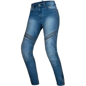 SHIMA JESS Motorcycle Jeans for Women - Breathable, Elastic, Regular Fit Biker Trousers Womens with Kevlar Layer, Slim Fit, CE Knee and Hip Armor Pads (Black, 24 Long)