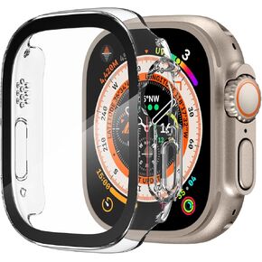 مصد رياضي متين من OXWALLEN مصمم لساعة Apple Watch Ultra 49 مم، واقي شاشة مدمج من الزجاج المقوى 9H، غطاء حماية صلب من البولي كربونات - شفاف كريستالي in Kuwait