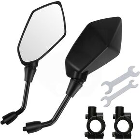 Universal Motorcycle Convex Rear View Mirrors, With 10mm Clockwise Bolt, 7/8" Handle Bar Mount Clamp Compatible with Bike, Motorcycle, Scooter, Atv, Etc. Black