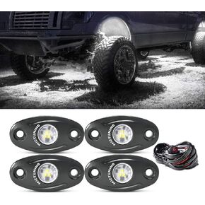 MICTUNING 4 Pods White LED Rock Lights with Wiring Harness, Waterproof Underglow Underbody Light Kit for Car Truck ATV UTV SUV Offroad Boat
