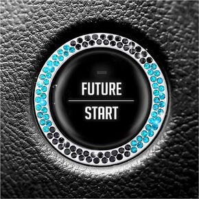 Bling Rhinestone Car Push Start Button Cover,Engine Start Stop Button Cover Bling Car Accessories for Women,Colorful Car Ignition Button Cover for Car Truck SUV (Black+Blue)