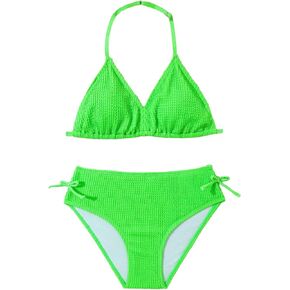 Milumia Girl's 2 Piece Swimsuits Smocked Halter Top Knot Bikini Sets Cute Swimwear
