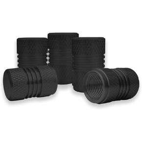 5 Pcs Tire Valve Stem Caps, Aluminum Alloy Tire Valve Stem Caps, Air dust Proof Cover with Rubber Seal, Universal for Cars, SUVs, Bike, Trucks and Motorcycles (Black)