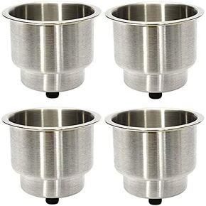 4Pcs Stainless Steel Cup Drink Holder Insert with Drain for Marine Boat, RV, Camper