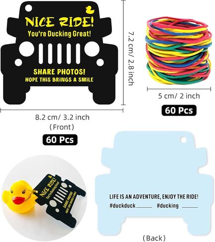 60 حزمة من علامات البط، بطاقات البط، بطاقات البط، بطاقة لعبة البط، مقاس 2.8 × 3.2 بوصة، علامات البط على شكل سيارة سوداء مع فتحة دائرية وأشرطة مطاطية in Kuwait