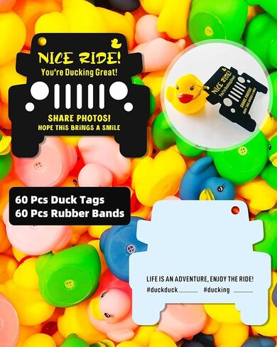 60 حزمة من علامات البط، بطاقات البط، بطاقات البط، بطاقة لعبة البط، مقاس 2.8 × 3.2 بوصة، علامات البط على شكل سيارة سوداء مع فتحة دائرية وأشرطة مطاطية in Kuwait